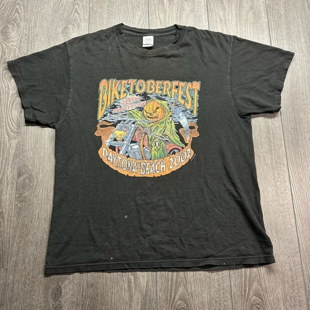 Vintage 2002 Biketoberfest Daytona Beach 10th Anniversary T-Shirt Mens L Black